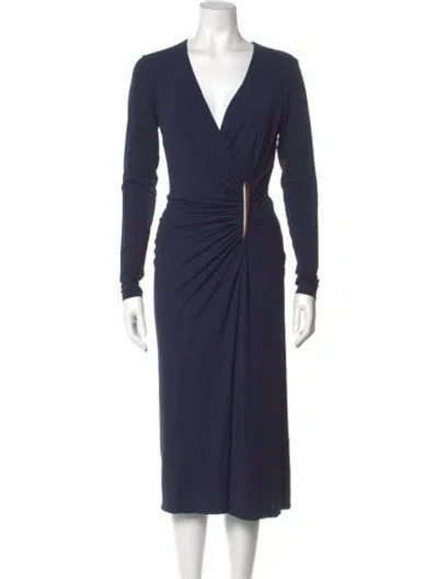 Pre-owned Donna Karan V-neck Midi Length Dress In Blue