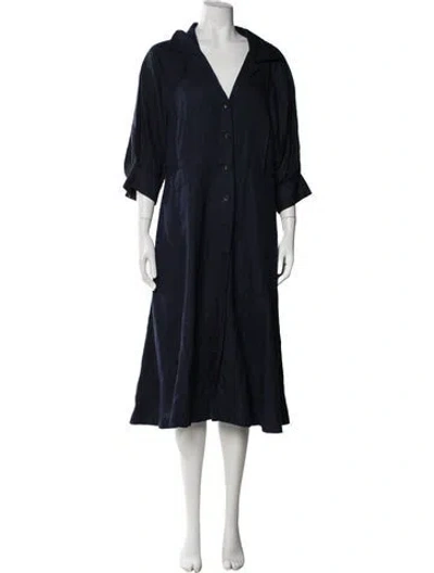 Pre-owned Donna Karan V-neck Midi Length Dress In Blue