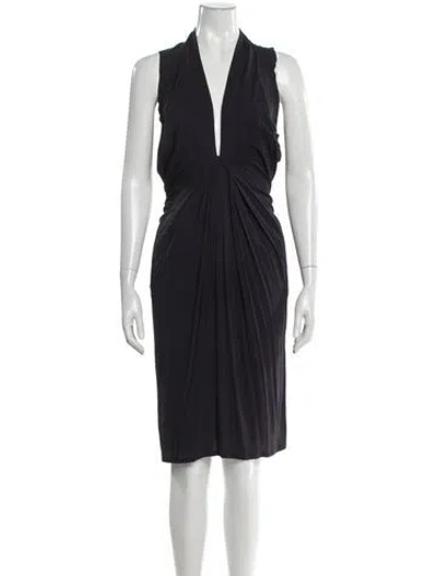 Pre-owned Donna Karan V-neck Midi Length Dress In Blue