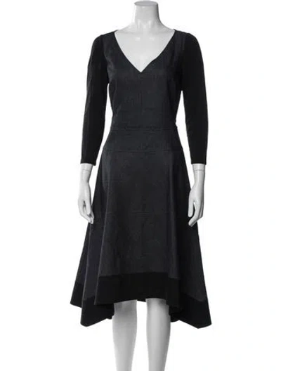 Pre-owned Donna Karan V-neck Midi Length Dress In Blue