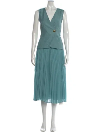 Pre-owned Donna Karan V-neck Midi Length Dress In Blue