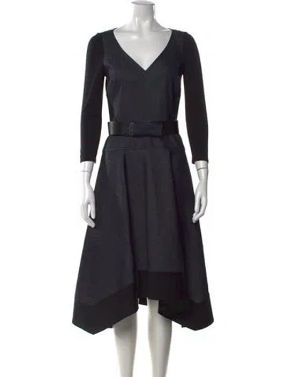 Pre-owned Donna Karan V-neck Midi Length Dress In Blue