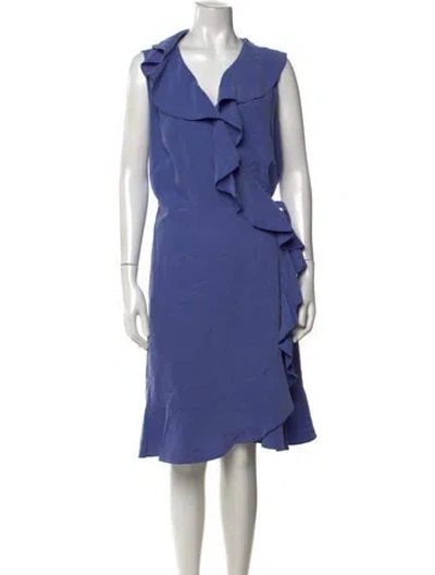 Pre-owned Donna Karan V-neck Midi Length Dress In Blue