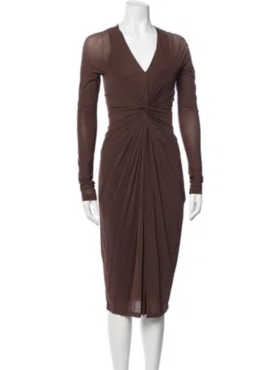 Pre-owned Donna Karan V-neck Midi Length Dress In Brown