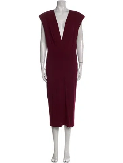 Pre-owned Donna Karan V-neck Midi Length Dress In Burgundy