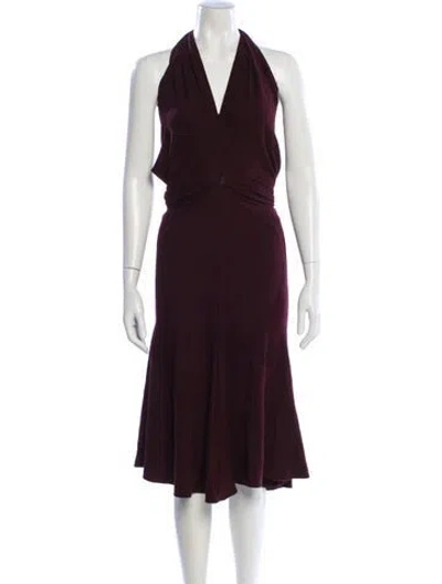 Pre-owned Donna Karan V-neck Midi Length Dress In Burgundy