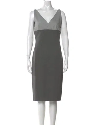 Pre-owned Donna Karan V-neck Midi Length Dress In Gray