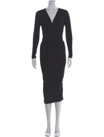 Pre-owned Donna Karan V-neck Midi Length Dress In Gray