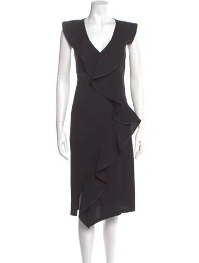 Pre-owned Donna Karan V-neck Midi Length Dress In Gray
