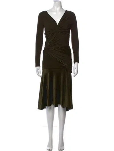 Pre-owned Donna Karan V-neck Midi Length Dress In Green