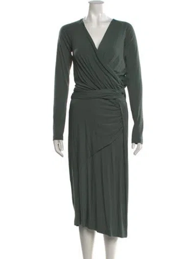 Pre-owned Donna Karan V-neck Midi Length Dress In Green