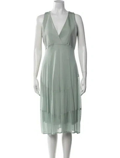 Pre-owned Donna Karan V-neck Midi Length Dress In Green