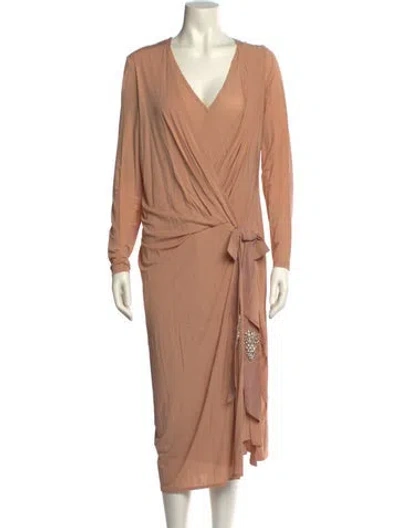 Pre-owned Donna Karan V-neck Midi Length Dress In Neutral