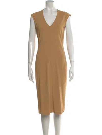 Pre-owned Donna Karan V-neck Midi Length Dress In Neutral