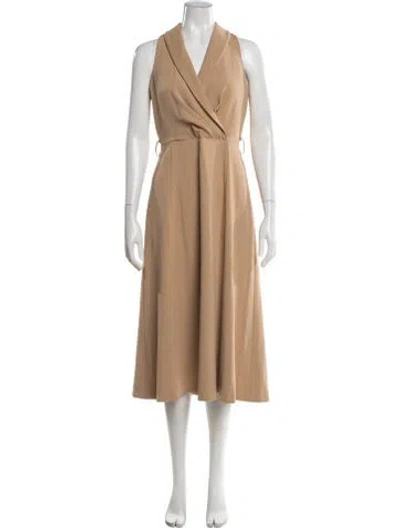 Pre-owned Donna Karan V-neck Midi Length Dress In Neutral