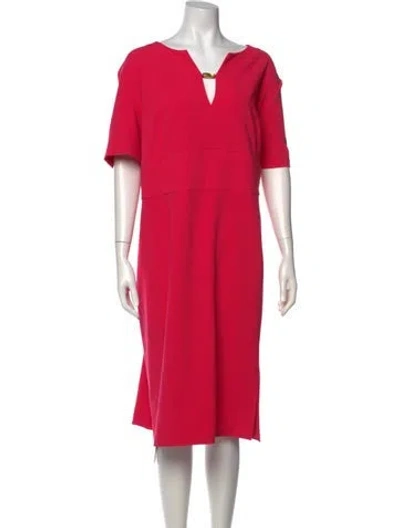 Pre-owned Donna Karan V-neck Midi Length Dress In Pink