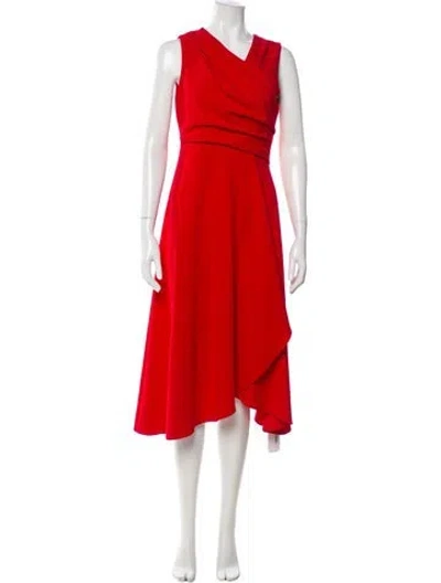 Pre-owned Donna Karan V-neck Midi Length Dress In Red