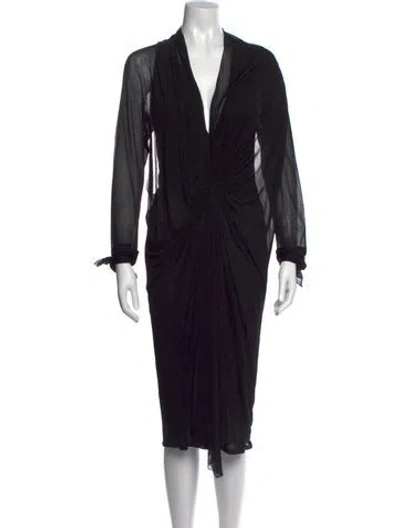 Pre-owned Donna Karan V-neck Midi Length Dress W/ Tags In Black
