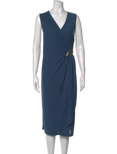 Pre-owned Donna Karan V-neck Midi Length Dress W/ Tags In Blue