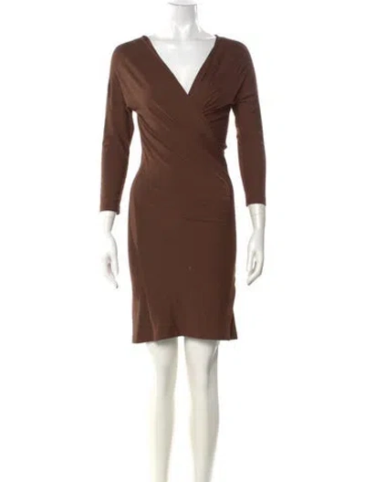 Pre-owned Donna Karan V-neck Mini Dress In Brown