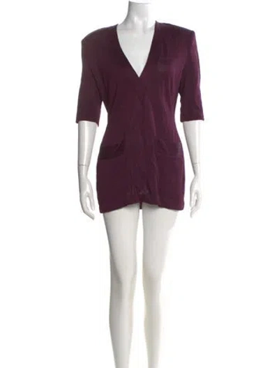 Pre-owned Donna Karan V-neck Mini Dress In Purple