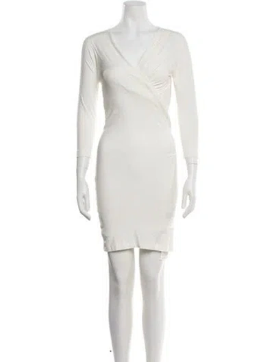 Pre-owned Donna Karan V-neck Mini Dress In White