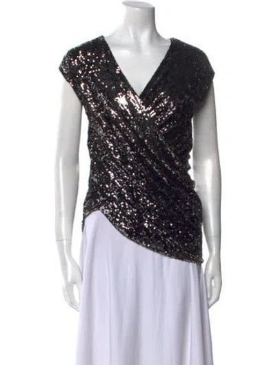 Pre-owned Donna Karan V-neck Short Sleeve Blouse In Gray