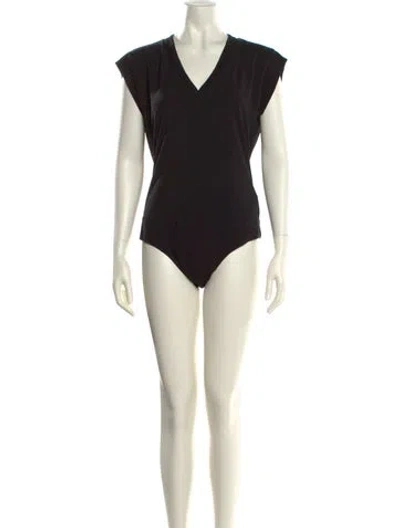 Pre-owned Donna Karan V-neck Short Sleeve Bodysuit In Neutral