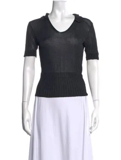 Pre-owned Donna Karan V-neck Short Sleeve Top In Blue