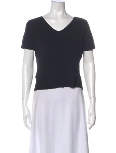Pre-owned Donna Karan V-neck Short Sleeve T-shirt In Blue