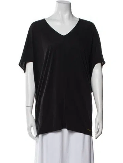 Pre-owned Donna Karan V-neck Short Sleeve T-shirt In Blue