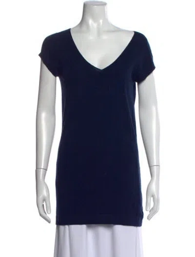 Pre-owned Donna Karan V-neck Short Sleeve T-shirt In Blue