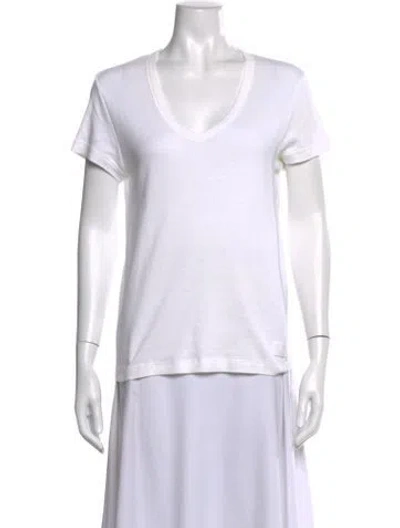 Pre-owned Donna Karan V-neck Short Sleeve T-shirt In White