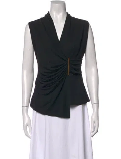 Pre-owned Donna Karan V-neck Sleeveless Blouse In Black