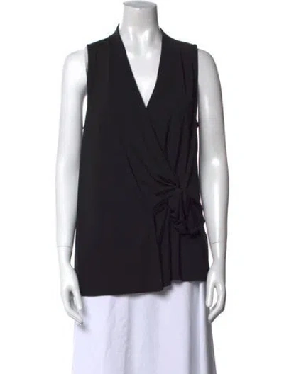 Pre-owned Donna Karan V-neck Sleeveless Blouse W/ Tags In Black