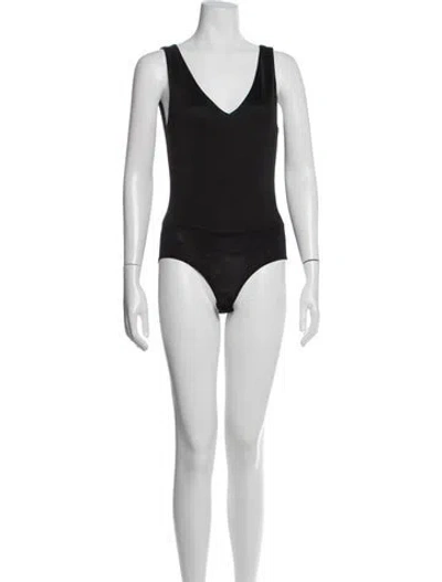 Pre-owned Donna Karan V-neck Sleeveless Bodysuit In Black