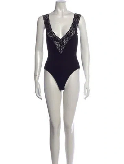 Pre-owned Donna Karan V-neck Sleeveless Bodysuit In Black