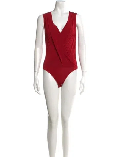 Pre-owned Donna Karan V-neck Sleeveless Bodysuit In Red