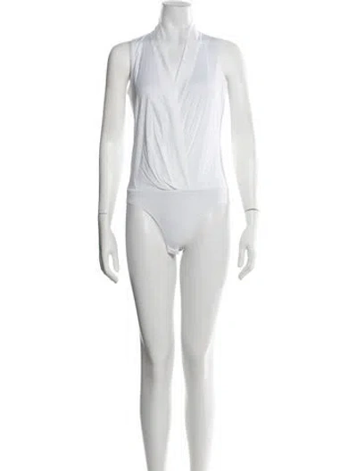 Pre-owned Donna Karan V-neck Sleeveless Bodysuit In White