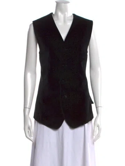 Pre-owned Donna Karan V-neck Sleeveless Button-up Top In Black