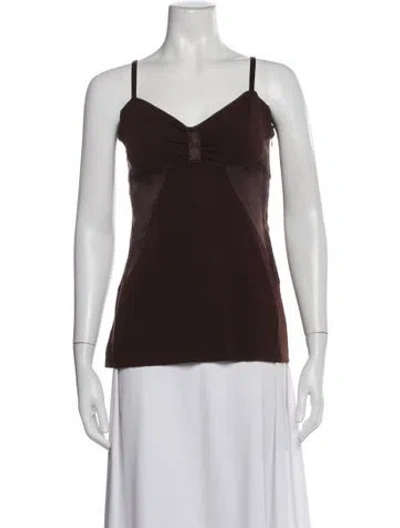 Pre-owned Donna Karan V-neck Sleeveless Top In Brown