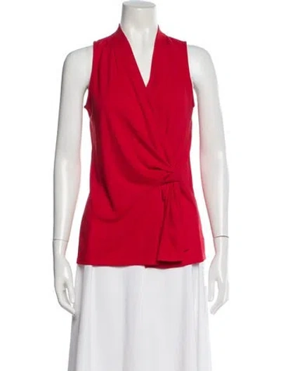 Pre-owned Donna Karan V-neck Sleeveless Top In Red