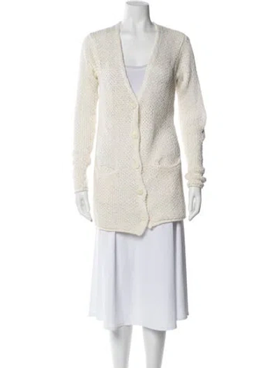 Pre-owned Donna Karan V-neck Sweater In White
