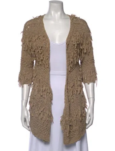 Pre-owned Donna Karan V-neck Three-quarter Sleeve Top W/ Tags In Neutral