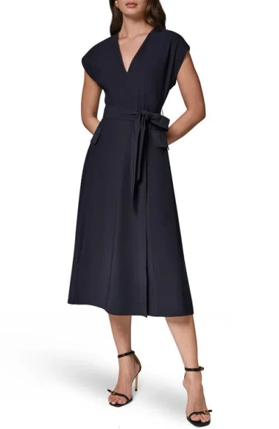 Donna Karan Weekend Belted Twill Midi Dress In Black