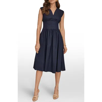 Donna Karan Weekend Cap Sleeve Illusion Knit A-line Midi Dress In Blue