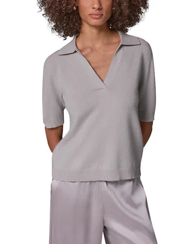 Donna Karan Weekend Cashmere Elbow Sleeve Polo Sweater In Gray