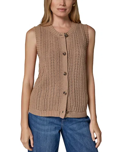 Donna Karan Weekend Cotton Blend Sleeveless Pointelle Cardigan In Brown