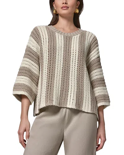 Donna Karan Weekend Donna Karan Striped Pointelle Knit Elbow Sleeve Sweater In Brown