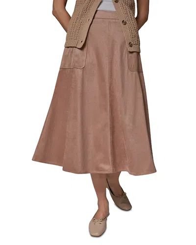 Donna Karan Weekend Faux Suede Pull On Midi Skirt In Brown